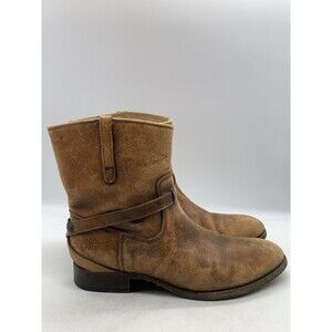 Frye Lindsay Short Harness Ankle Boots 7 1/2 B Leather Western Cognac Brown Moto
